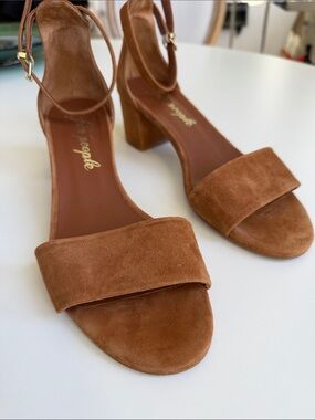 Free People Suede Block Heel Sandals - Chestnut Brown Size 9